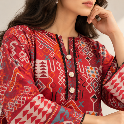Printed Khaddar Stitched 2-Piece Suit | Style 04 — product photograph 4 | TANIAZE