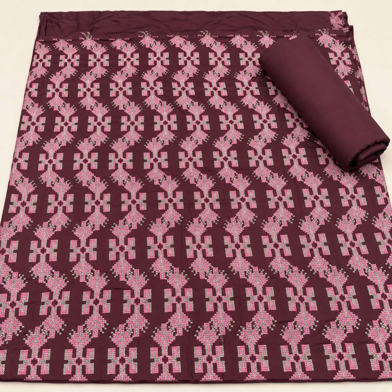 Bareeze stone linen embroidered 2pc