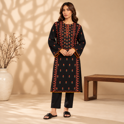 Black | Embroidered Karandi Stitched 2-Piece | WKS-17 — product photograph 2 | TANIAZE