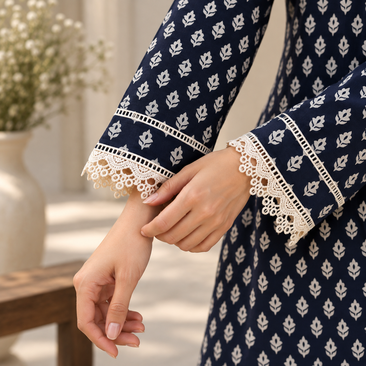 Meher printed khaddar stitched 3 piece suit with khaddar dupatta - TANIAZE
