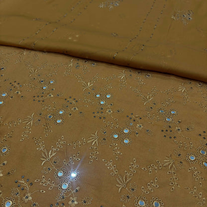 Mustard Beige women's unstitched Karandi embroidered 3-piece suit TZAJ-287 by TANIAZE