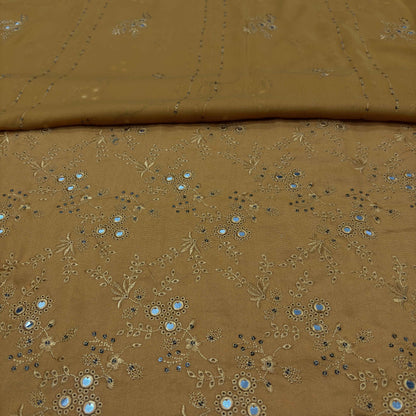 Mustard Beige women's unstitched Karandi embroidered 3-piece suit TZAJ-287 by TANIAZE