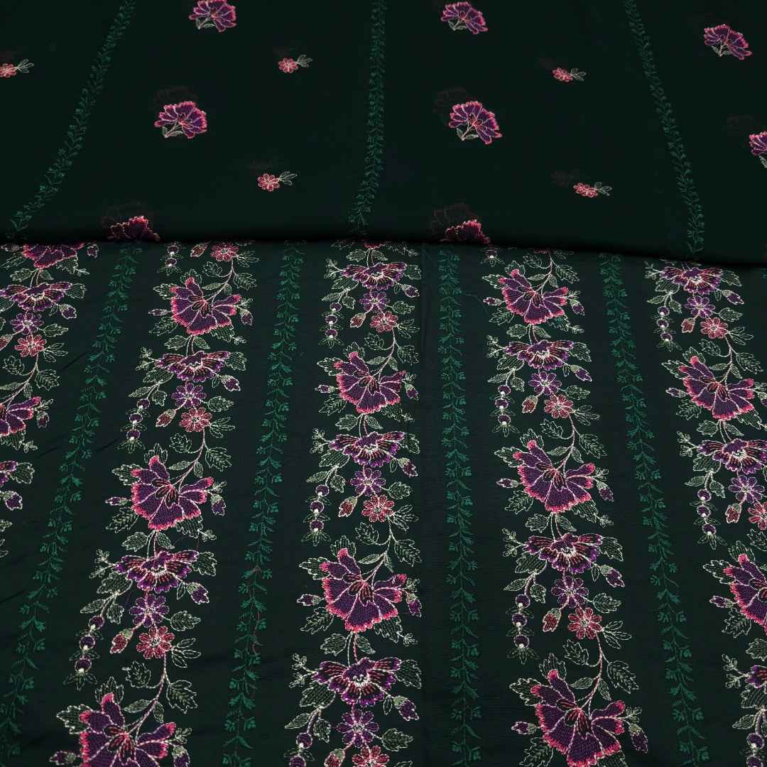 Bottle Green women's unstitched Karandi embroidered 3-piece suit TZAJ-191 by TANIAZE