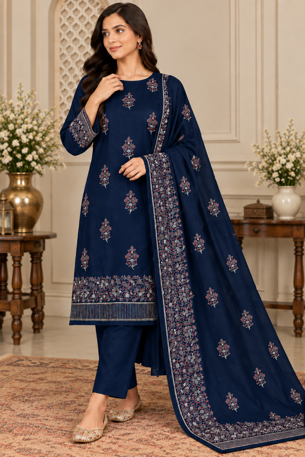 DHANAK EMBROIDERED 3-PIECE BLUE WPM-786