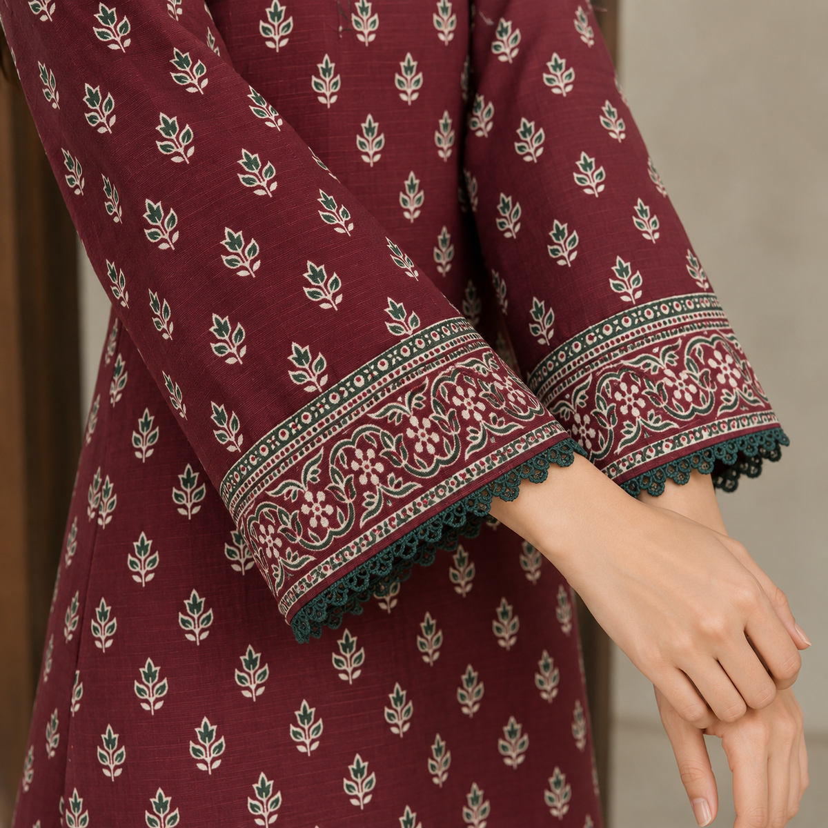Naira printed khaddar stitched 3 piece suit with khaddar dupatta - TANIAZE
