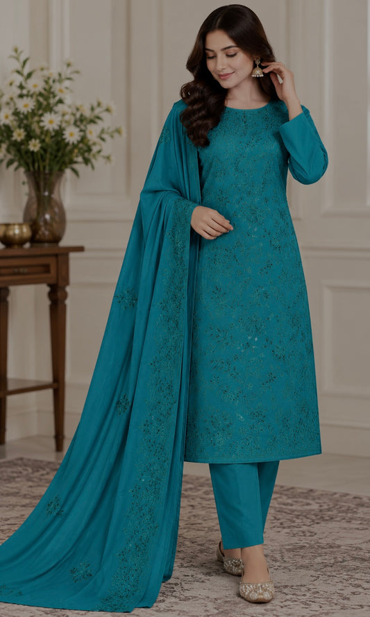 Zinc Dhanak Embroidered 3-Piece Suit – WPM-805 – Image 1 | TANIAZE