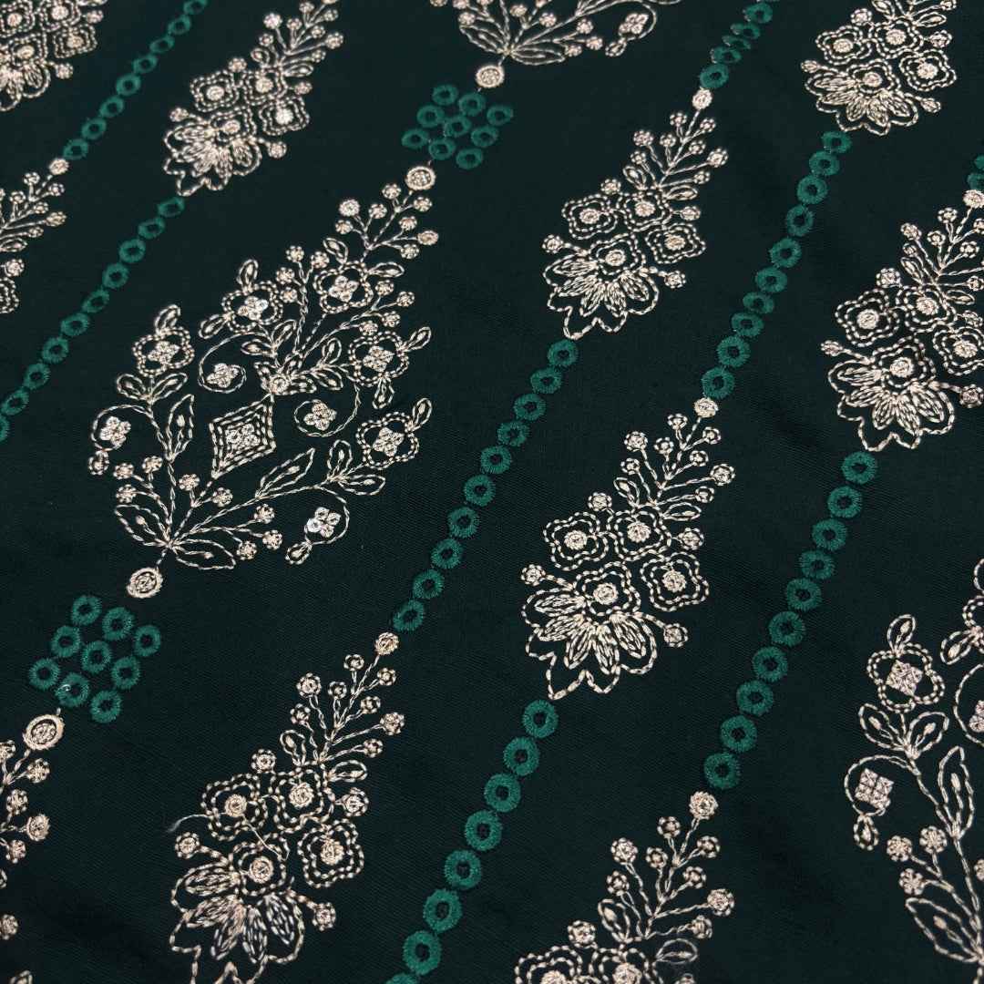 Bottle Green women's unstitched Karandi embroidered 3-piece suit TZAJ-179 by TANIAZE
