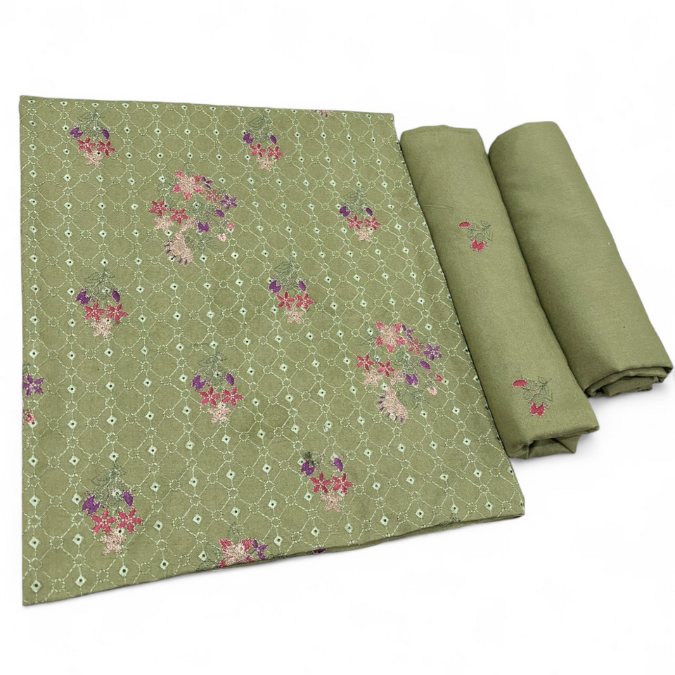 Sage Green unstitched Karandi embroidered 2-piece suit WKU-520 by TANIAZE — shirt and trouser