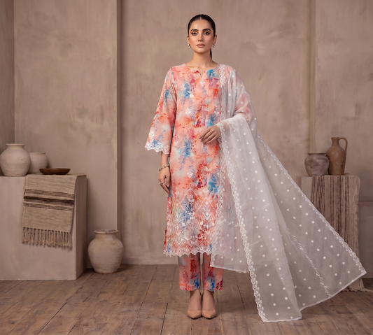 3 PIECE - LUXURY CHICKENKARI LAWN SUIT SCV2-229