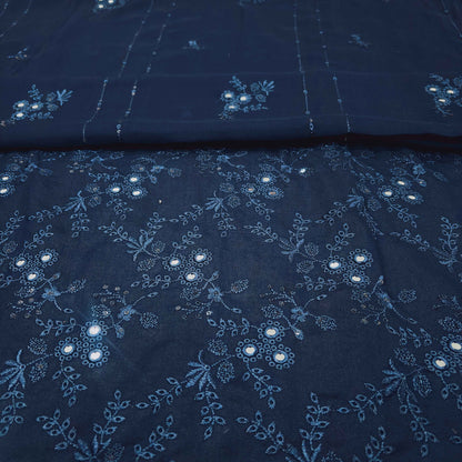 Navy Blue women's unstitched Karandi embroidered 3-piece suit TZAJ-286 by TANIAZE