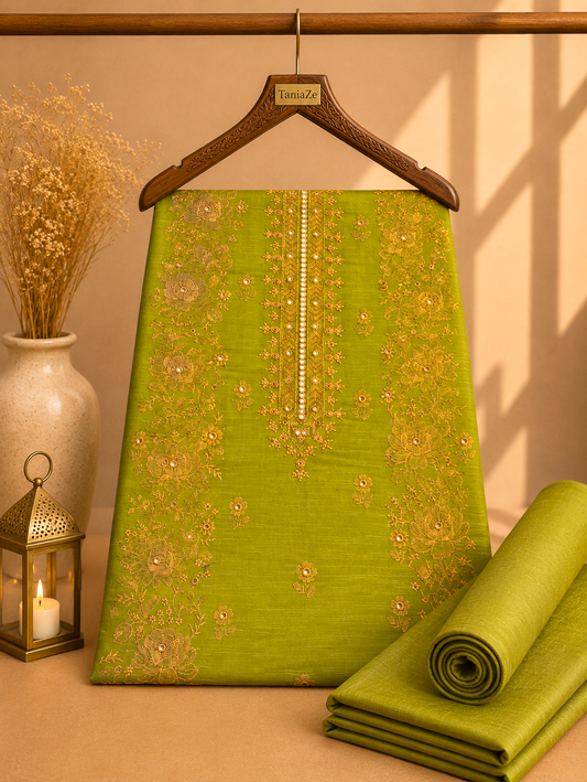 Lime Green Khaddar Embroidered 2-Piece Suit – Design 200