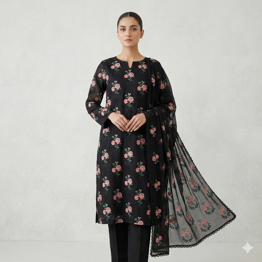 LAWN CHICKENKARI 3PC CHIFFON DOPATTA