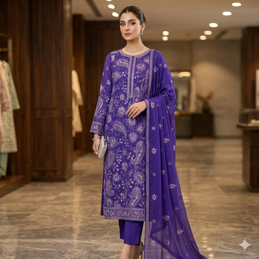 LAWN EMBROIDERED 3PC CHIFFON DOPATTA