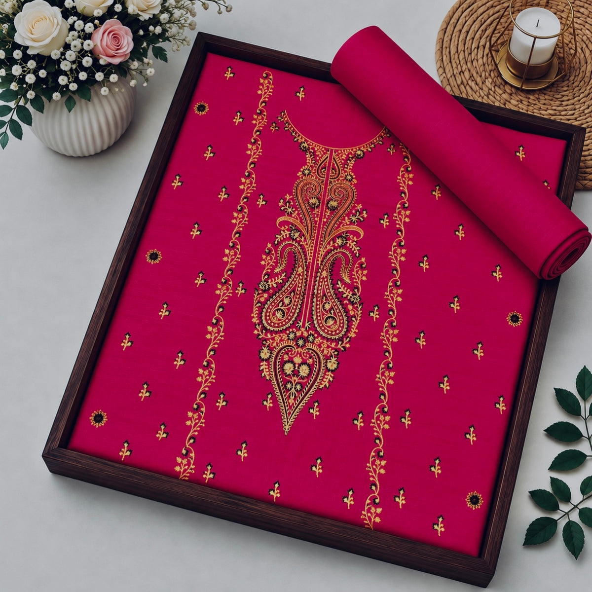 Hot Pink Khaddar Embroidered 2-Piece Suit – Design 314