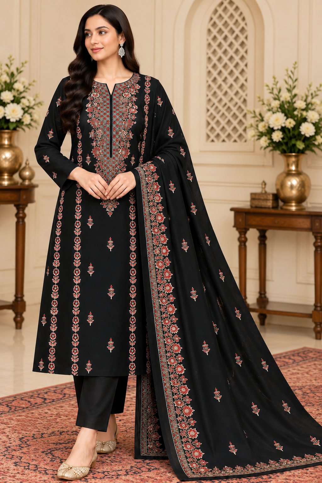 DHANAK EMBROIDERED 3-PIECE BLACK WPM-783