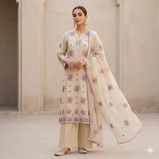 LAWN EMBROIDERED 3PC CHIFFON DOPATTA