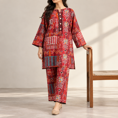 Printed Khaddar Stitched 2-Piece Suit | Style 04 — product photograph 1 | TANIAZE