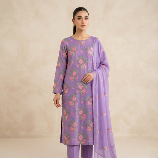 LAWN EMBROIDERED 3PC CHIFFON DOPATTA