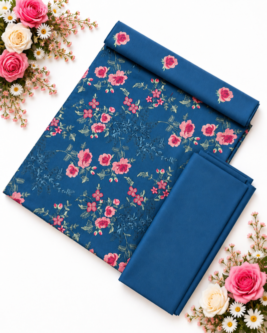 Blue Karandi Embroidered 2-Piece Suit – TZAJ-2409 — unstitched embroidered shirt and plain trouser | TANIAZE