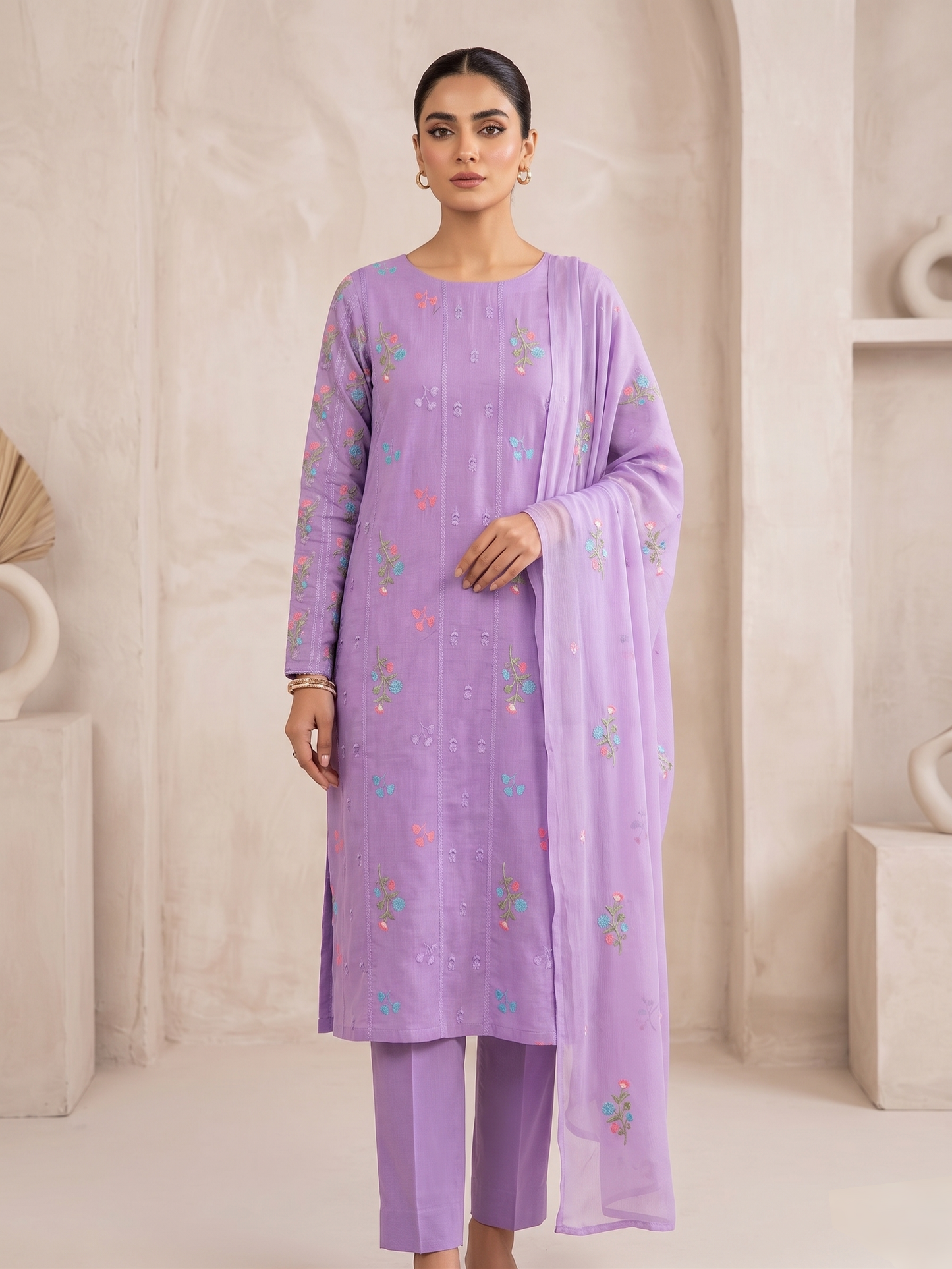 LAWN EMBROIDERED 3PC CHIFFON DOPATTA