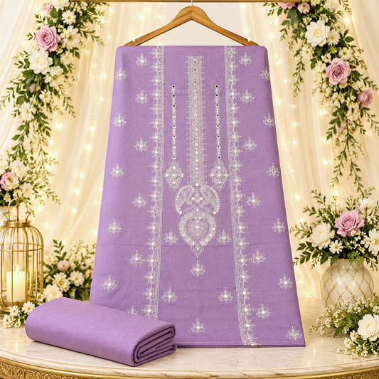 Lavender Khaddar Embroidered 2-Piece Suit – Design 317