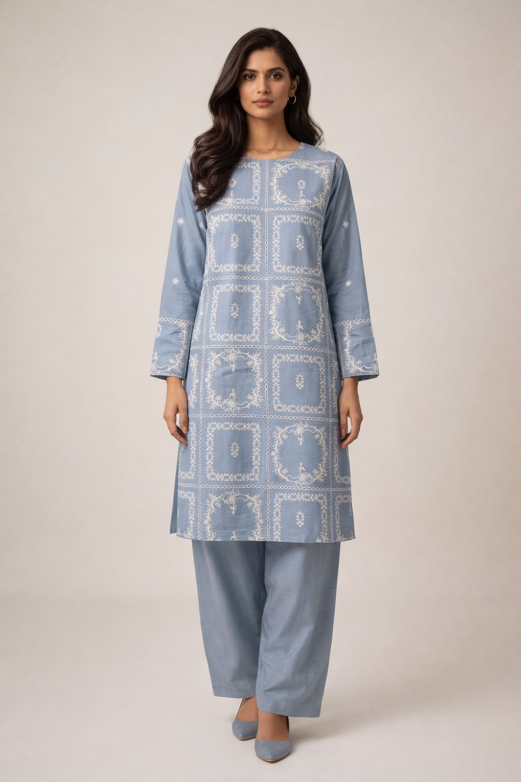 2 PIECE - EMBROIDERED LAWN SUIT SCV1-1523