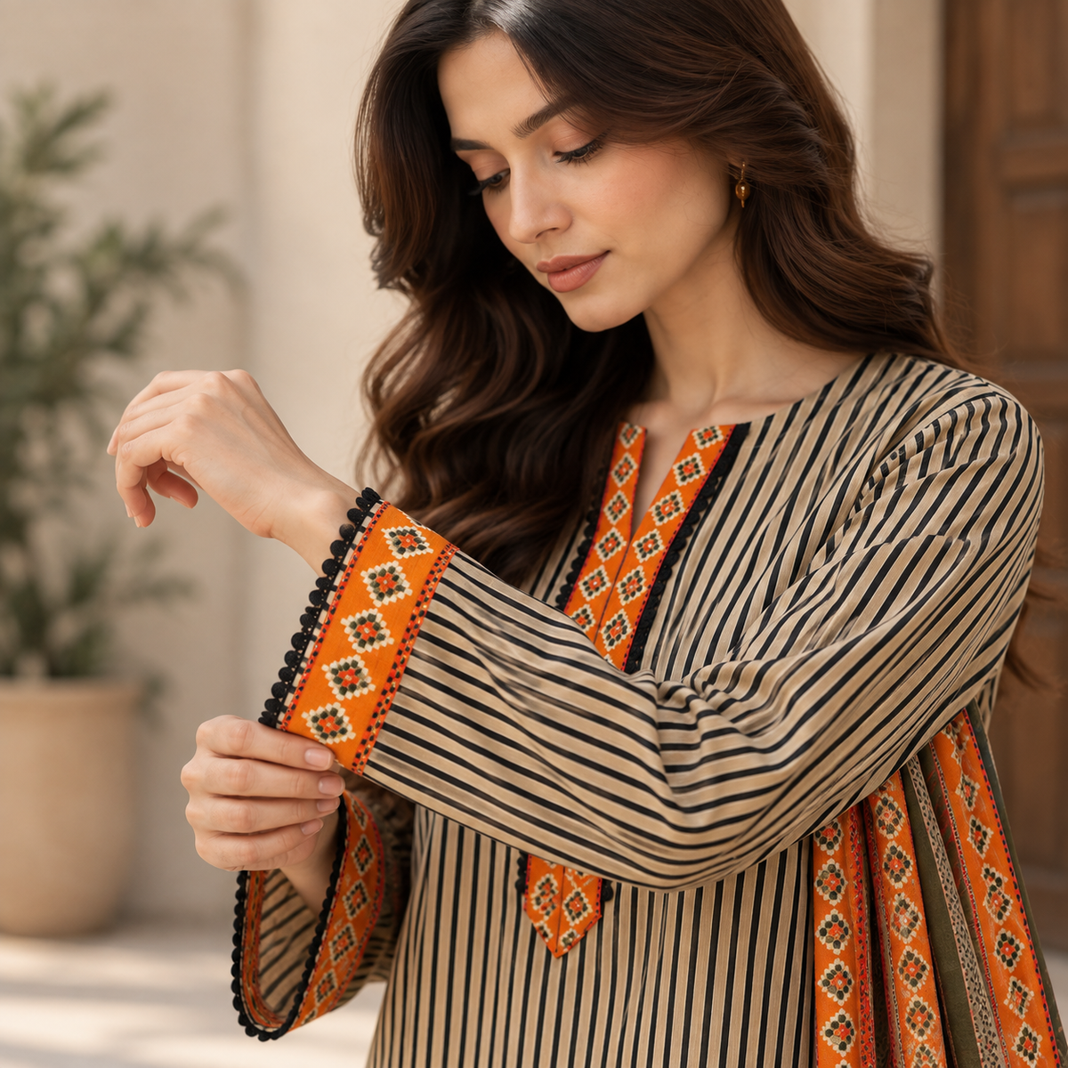 Zareen printed khaddar stitched 3 piece suit with khaddar dupatta - TANIAZE