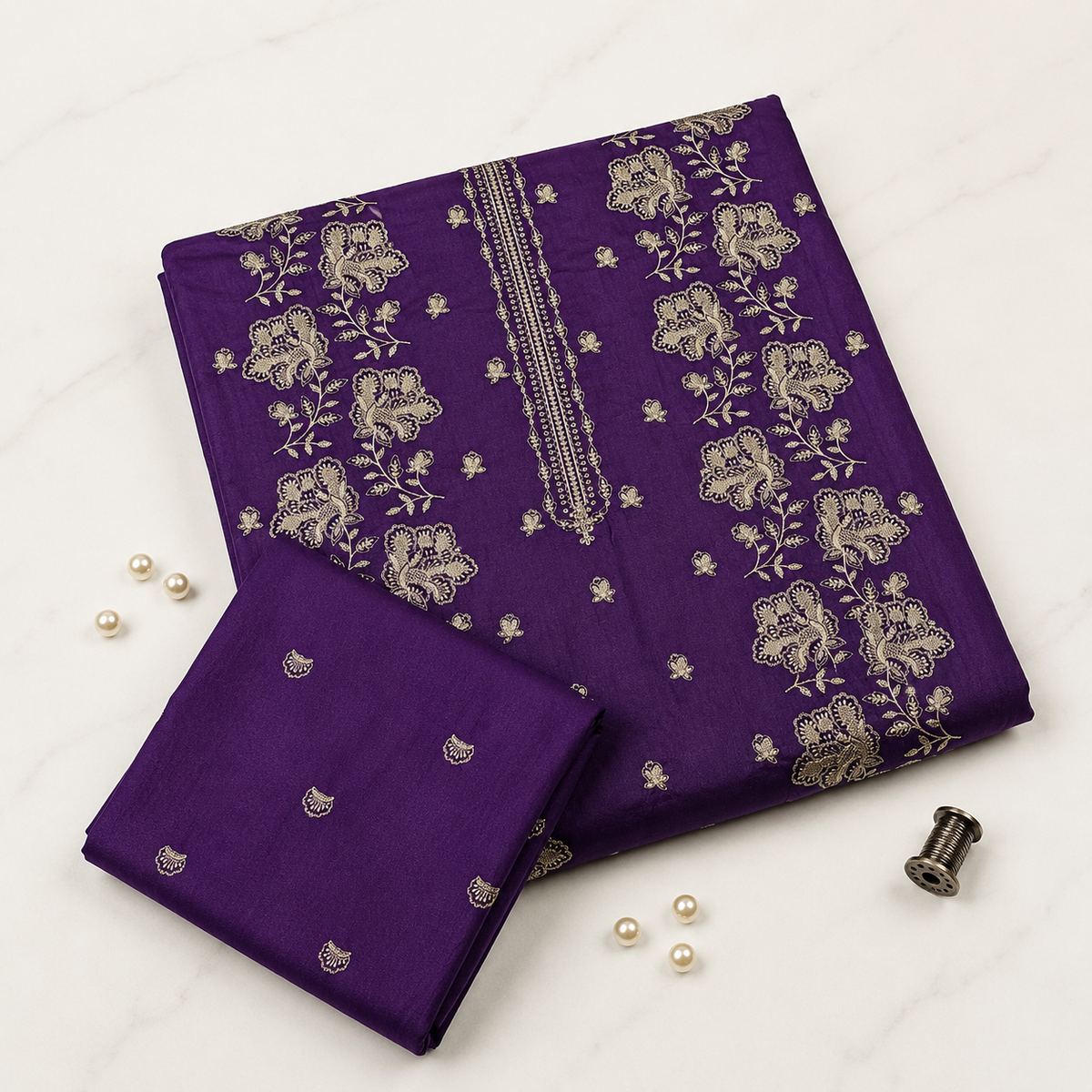 Purple women's unstitched Karandi embroidered 2-piece suit TZAJ-2367 by TANIAZE