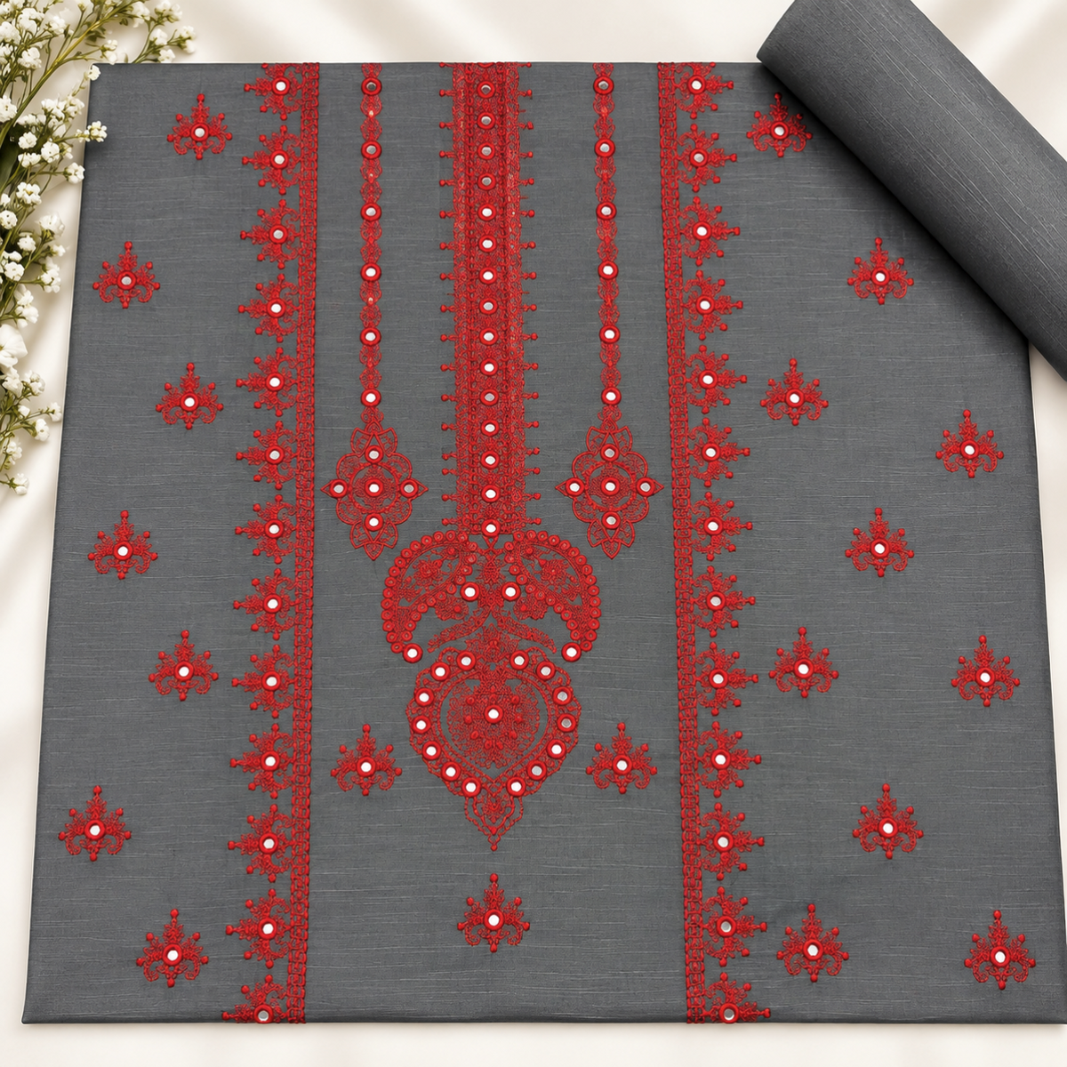 Grey Khaddar Embroidered 2-Piece Suit – Design 313