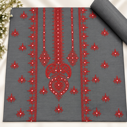 Grey Khaddar Embroidered 2-Piece Suit – Design 313