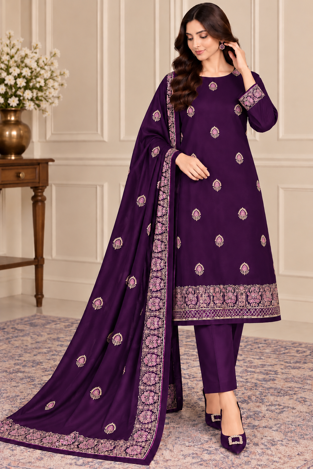 DHANAK EMBROIDERED 3-PIECE PURPLE WPM-799
