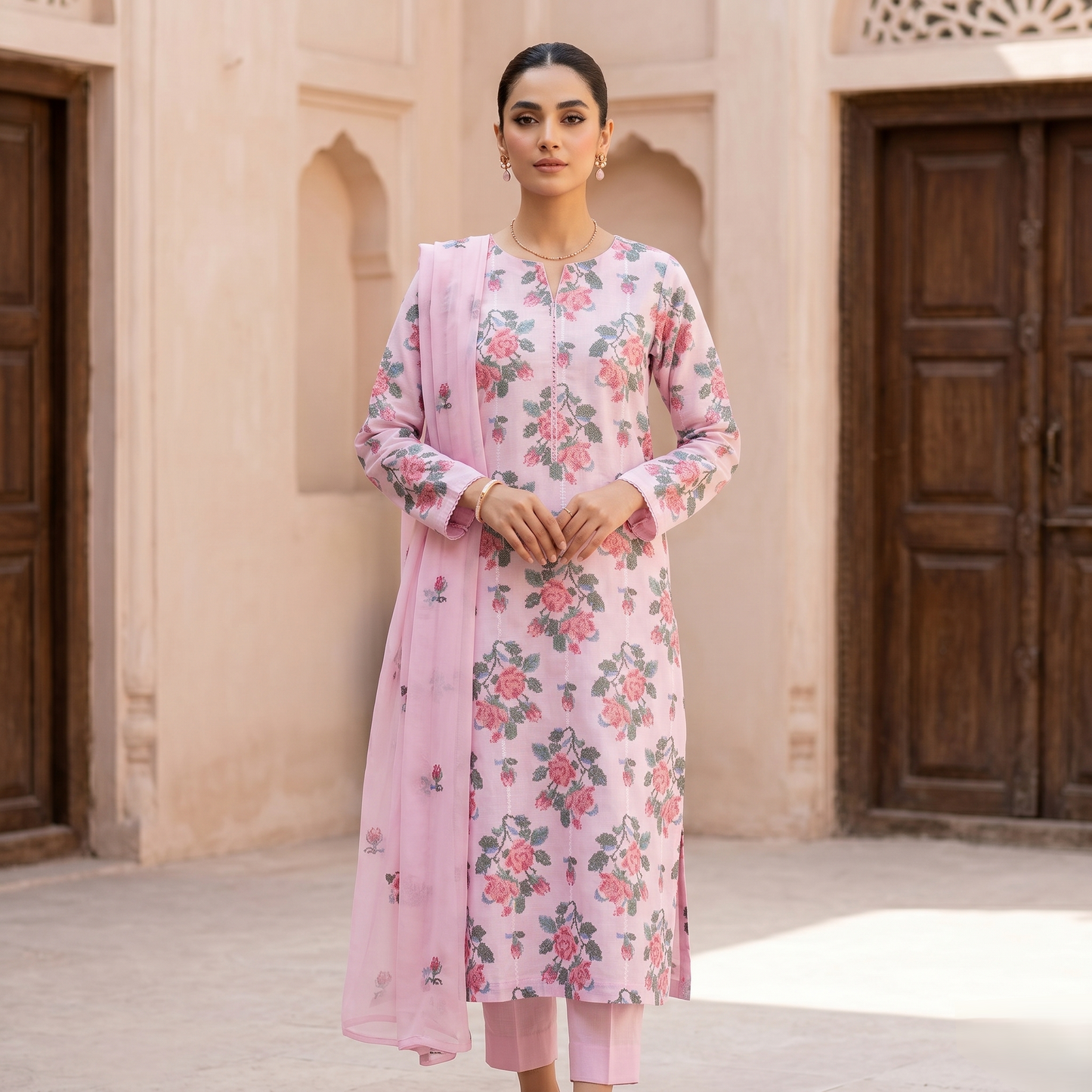 LAWN EMBROIDERED 3PC CHIFFON DOPATTA