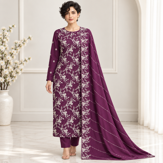 Plum Vine Embroidered Chiffon 2-Piece – Design 10030 — model styling