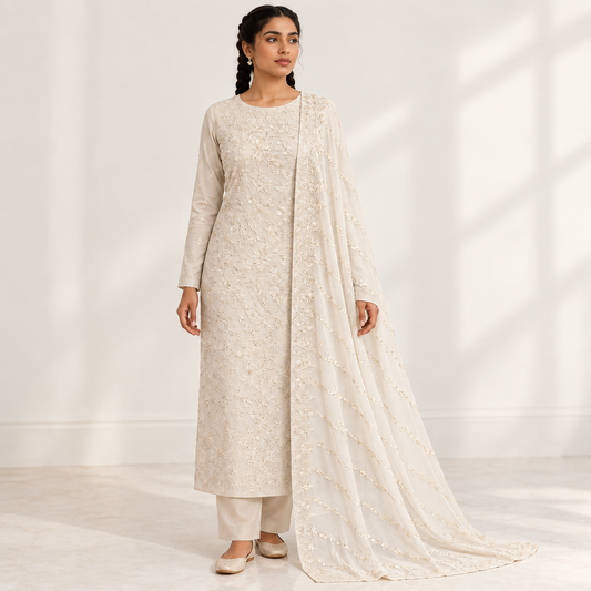 Rose Petal Embroidered Chiffon 2-Piece – Design 10038 — model styling