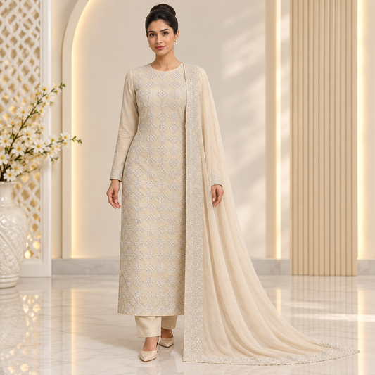 Royal Plum Embroidered Chiffon 2-Piece – Design 10043 — model styling