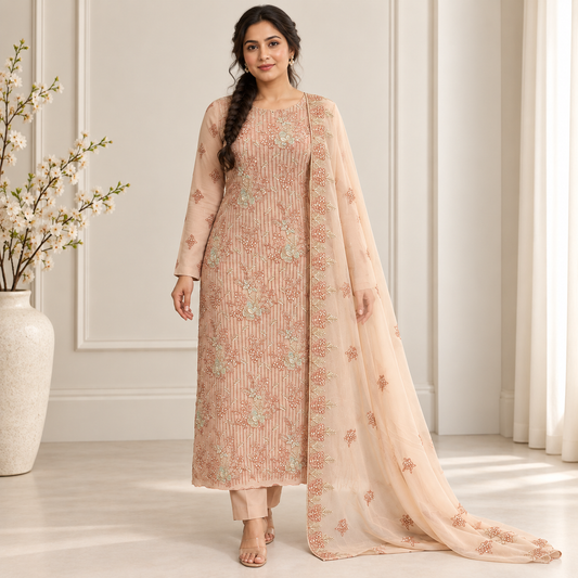 Blush Vine Embroidered Chiffon 2-Piece – Design 10047 — model styling