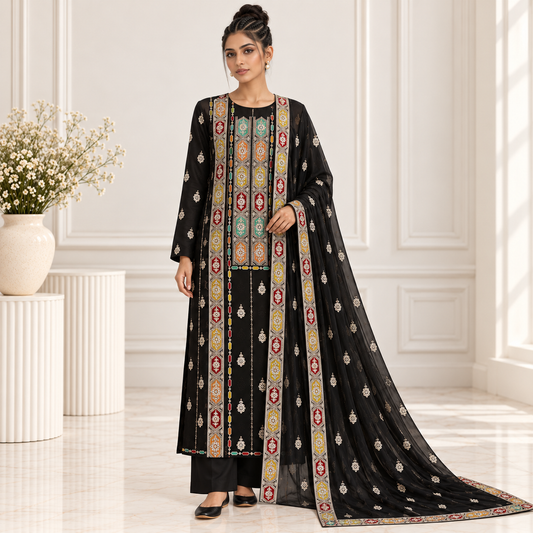 Black Jewel Embroidered Chiffon 2-Piece – Design 10056 — model styling