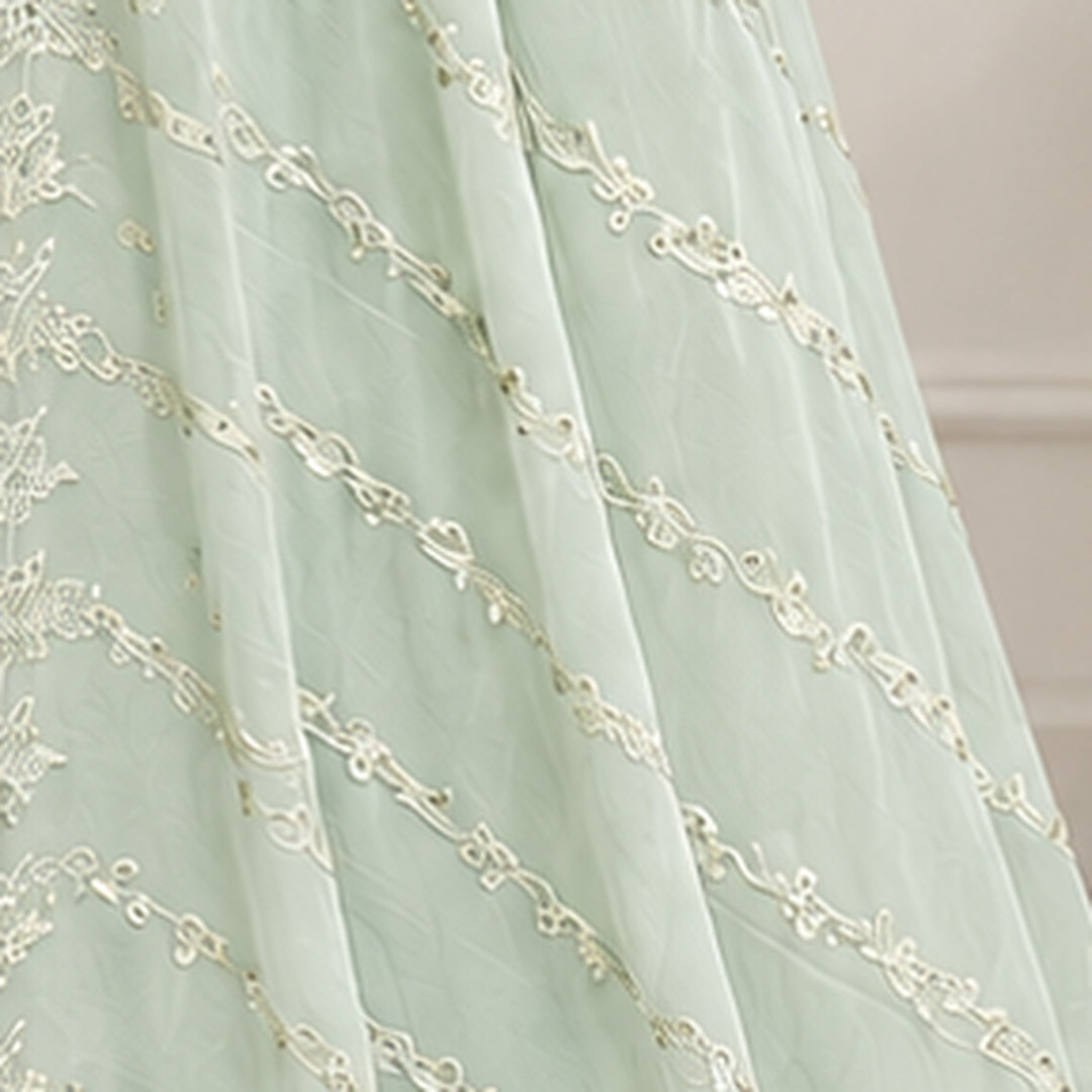Pistachio Lace Embroidered Chiffon 2-Piece – Design 10058 — dupatta embroidery close-up