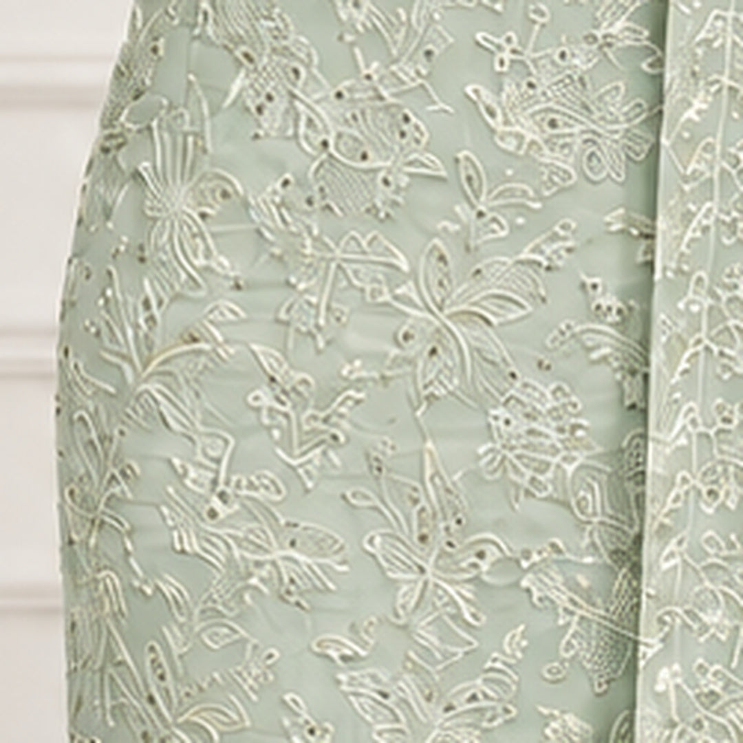 Pistachio Lace Embroidered Chiffon 2-Piece – Design 10058 — shirt embroidery close-up