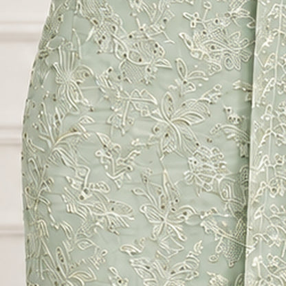 Pistachio Lace Embroidered Chiffon 2-Piece – Design 10058 — shirt embroidery close-up