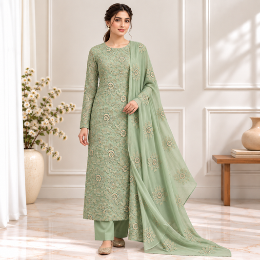 Mint Garden Embroidered Chiffon 2-Piece – Design 10061 — model styling