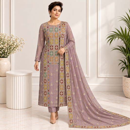 Lilac Jewel Embroidered Chiffon 2-Piece – Design 10067 — model styling