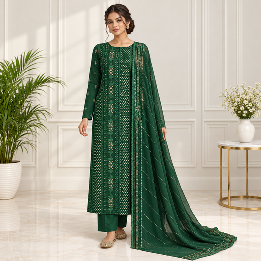 Emerald Heritage Embroidered Chiffon 2-Piece – Design 10068 — model styling