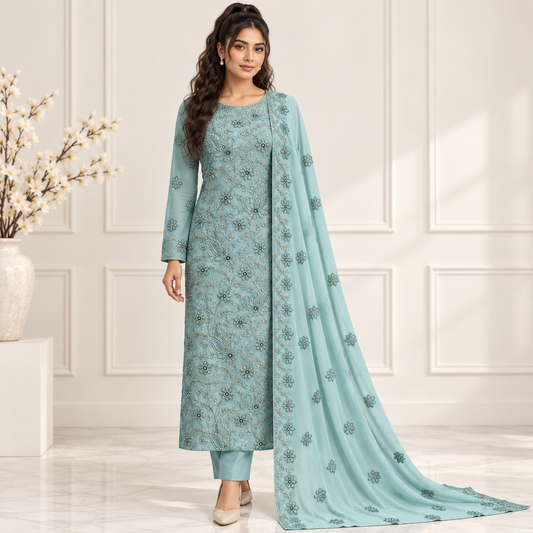 Seafoam Garden Embroidered Chiffon 2-Piece – Design 10076 — model styling