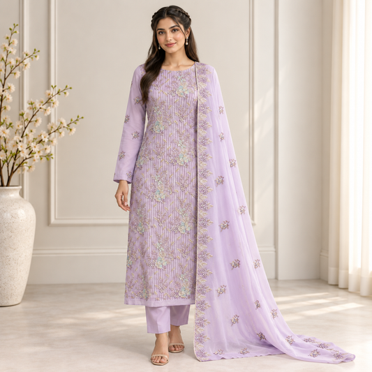 Lilac Bloom Embroidered Chiffon 2-Piece – Design 10082 — model styling