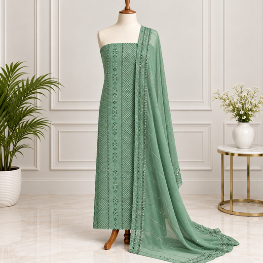 Sage Heritage Embroidered Chiffon 2-Piece – Design 10064