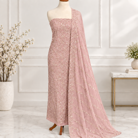 Dusty Pink Lace Embroidered Chiffon 2-Piece – Design 10065