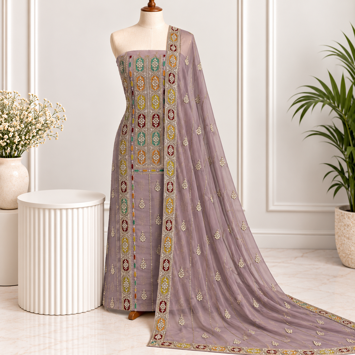 Lilac Jewel Embroidered Chiffon 2-Piece – Design 389