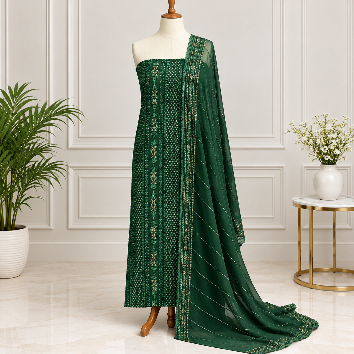 Emerald Heritage Embroidered Chiffon 2-Piece – Design 390