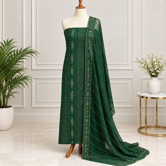 Emerald Heritage Embroidered Chiffon 2-Piece – Design 10068